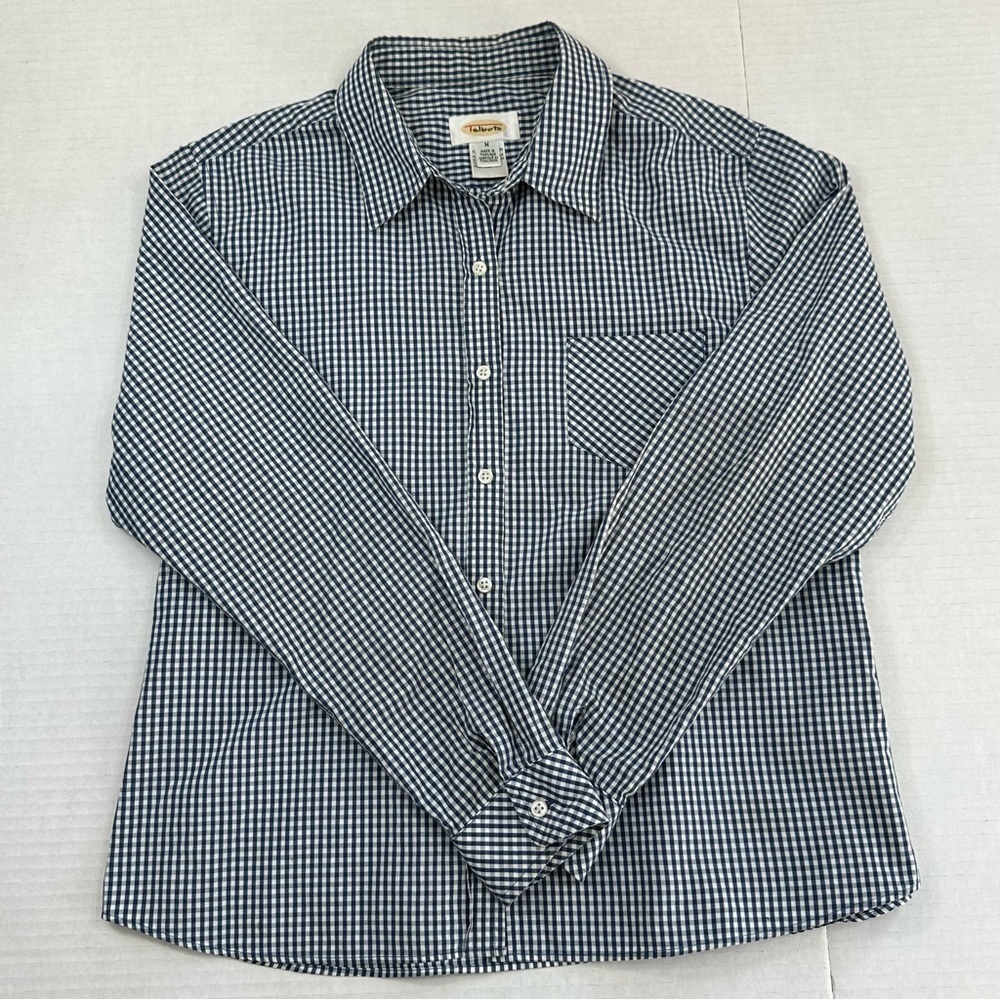Talbots Lightweight Cotton Blue Check Long Sleeve Blouse, M
